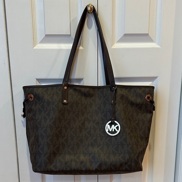 Michael Kors Handbags - Michael Kors Dark Brown Signature Tote with Pouch